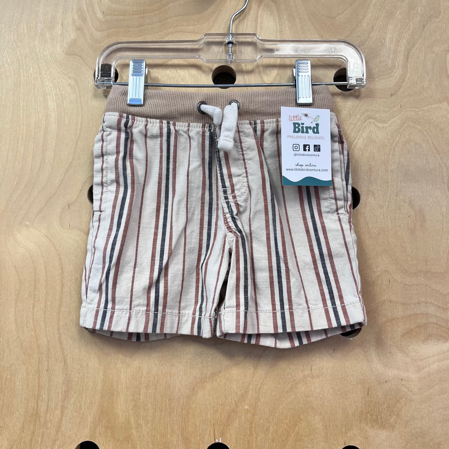 Tan Striped Drawstring Shorts