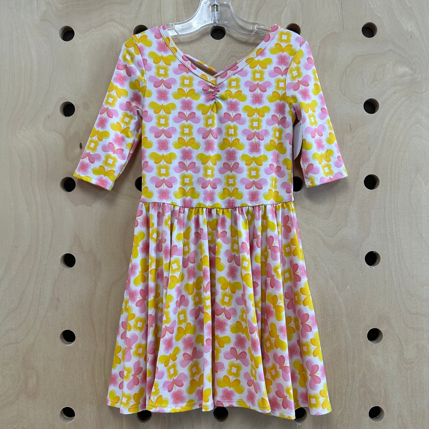 Pink+Yellow Floral Twirl Dress