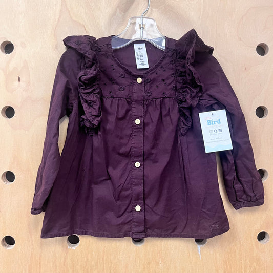 Deep Purple Pointelle Button Up LS