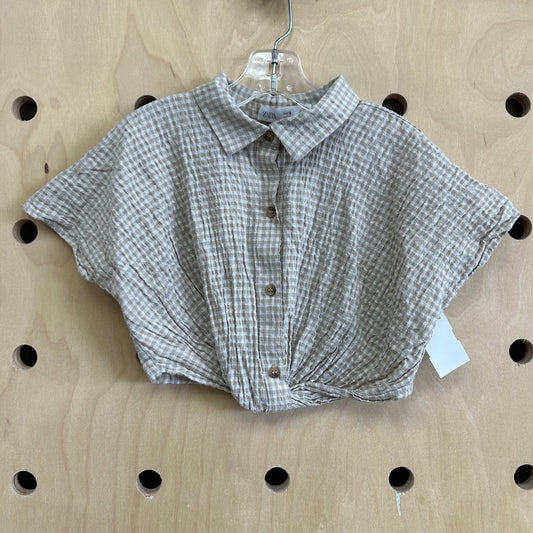 Beige Gingham Knotted Top