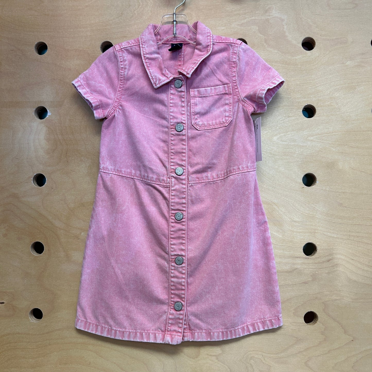 Pink Snap-Button Collar Denim Dress