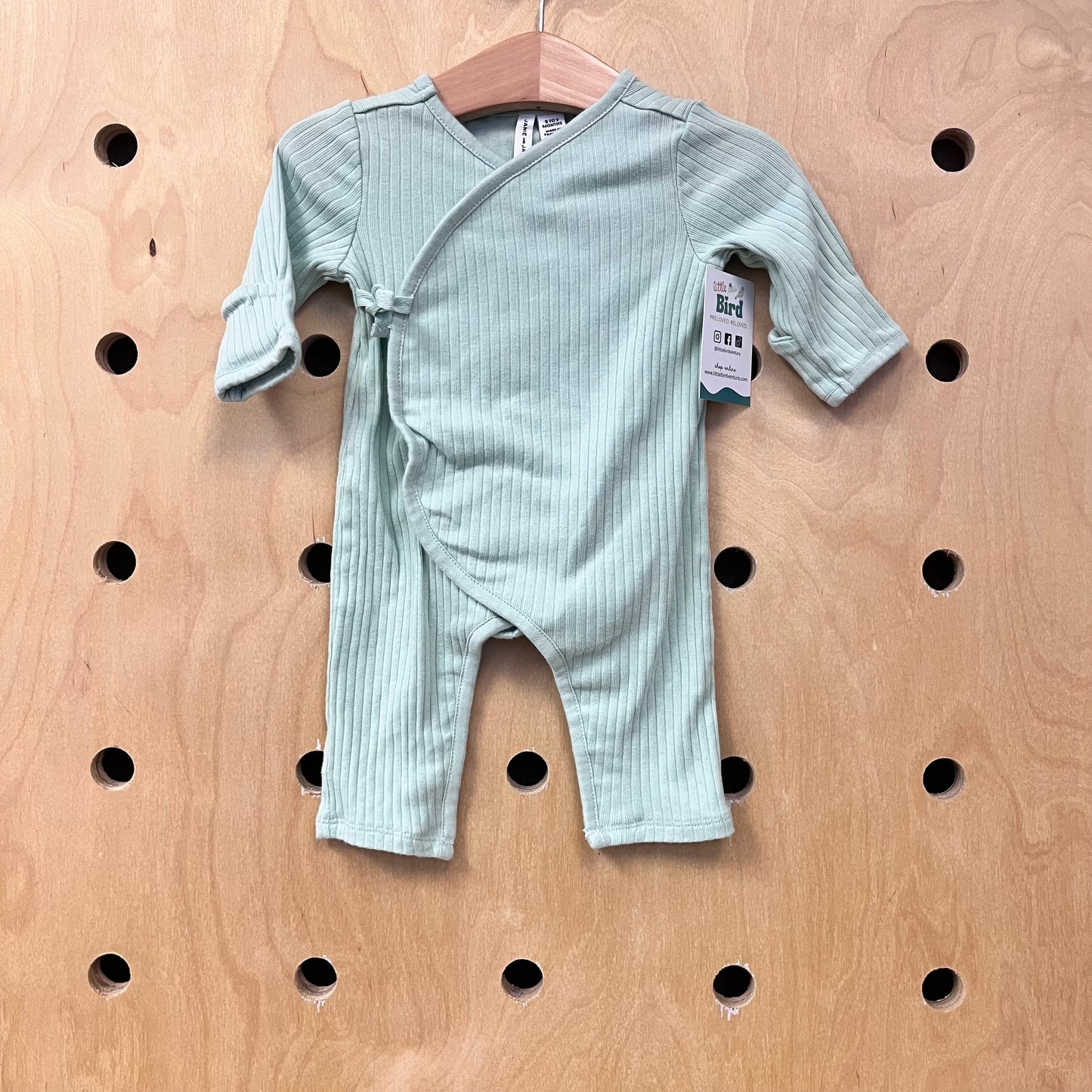 Green Ribbed Wrap Romper