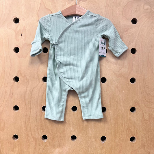 Green Ribbed Wrap Romper