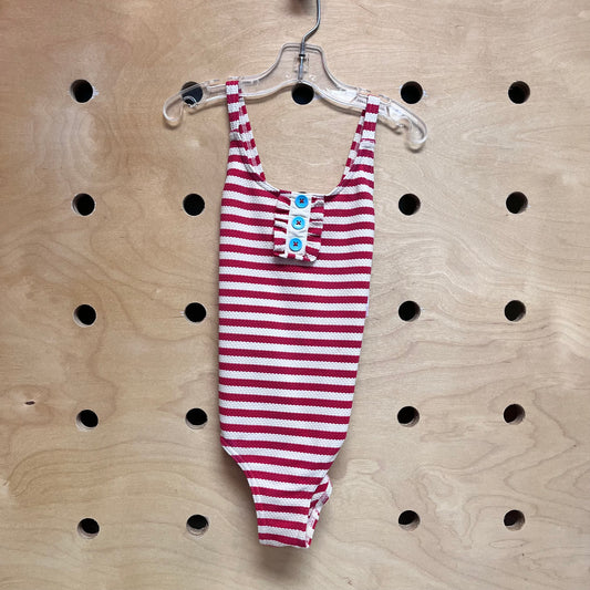 Red  & Cream Textured Swimsuit