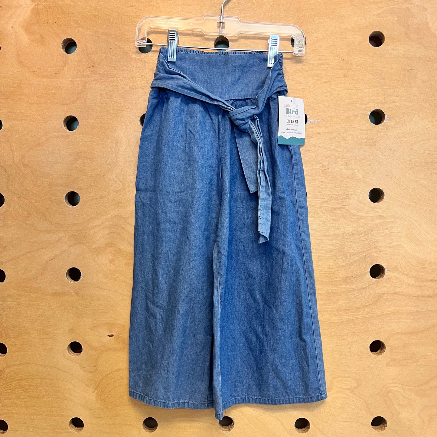 Blue Wide Leg Chambray Cotton Pants