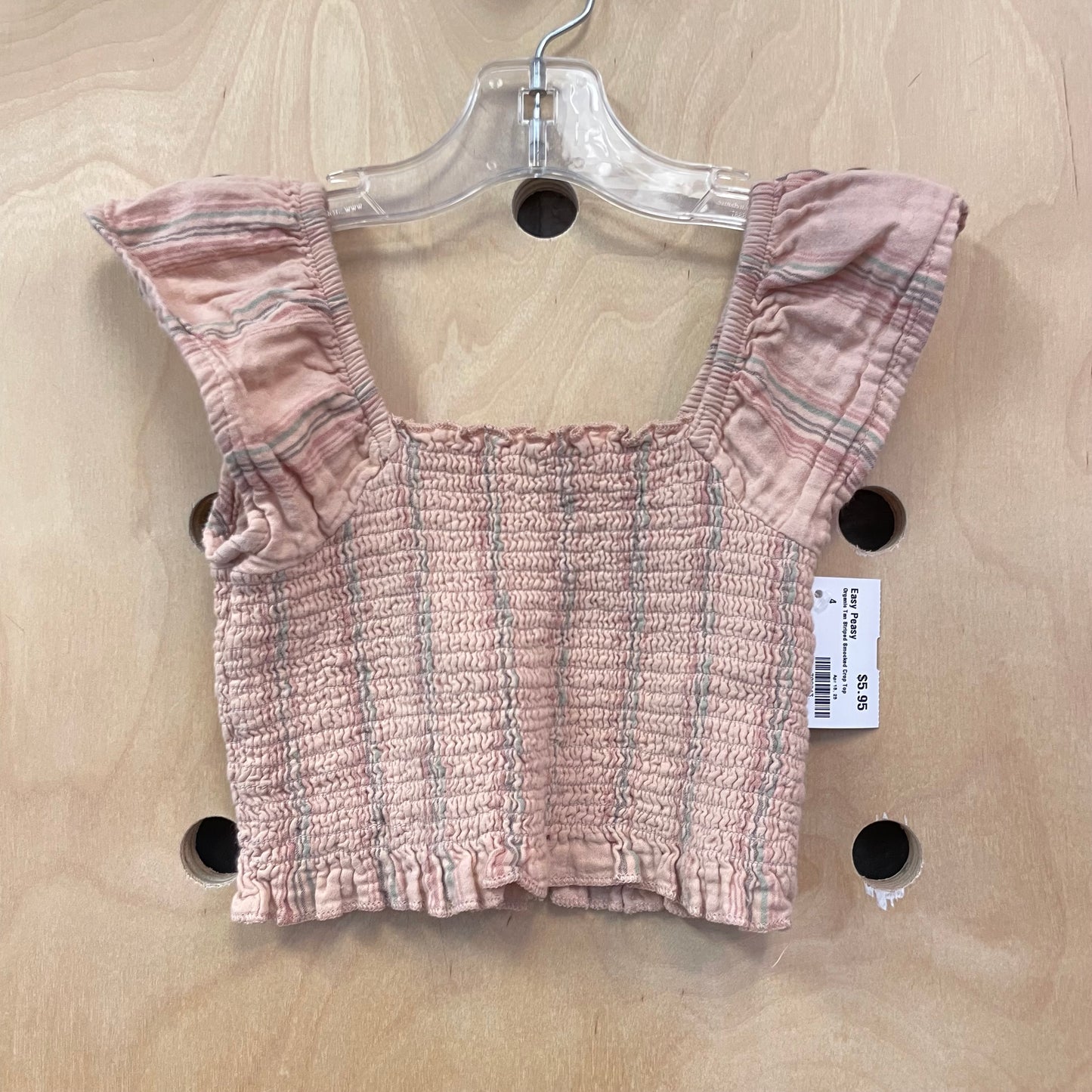 Organic Tan Striped Smocked Crop Top