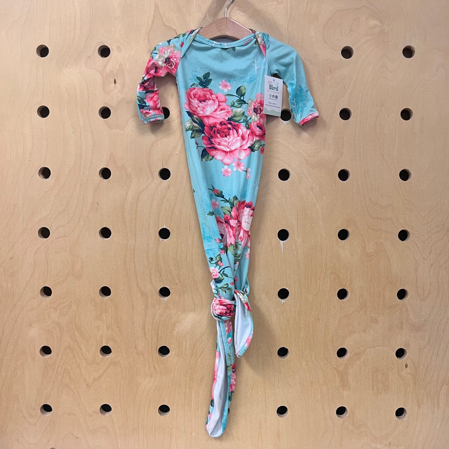 Teal Roses Milk Silk Blend Knotted Gown