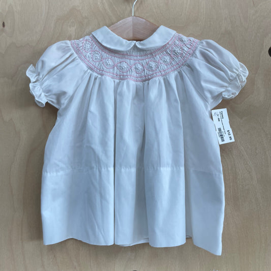 White & Pink Smocked Vintage Dress