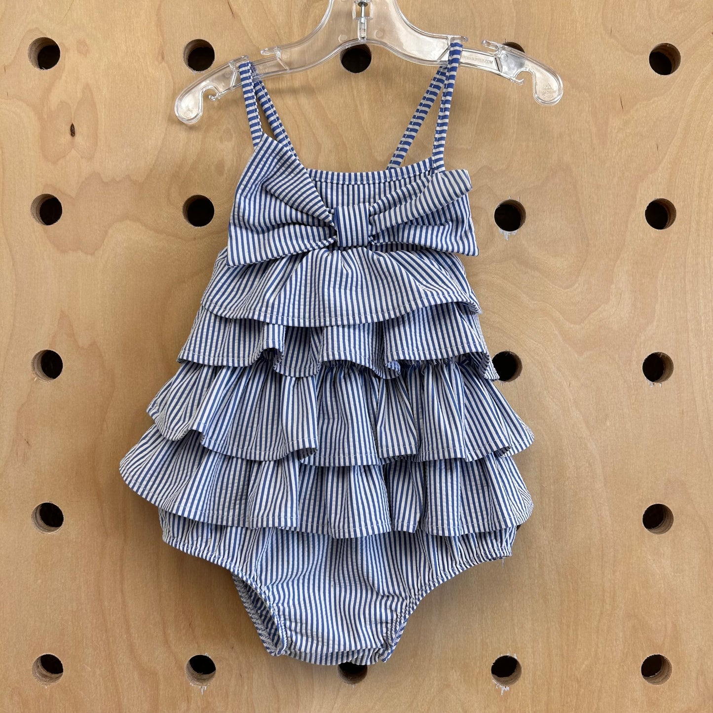 Blue Striped Ruffle Swimsuit