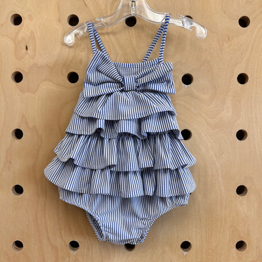 Blue Striped Ruffle Swimsuit