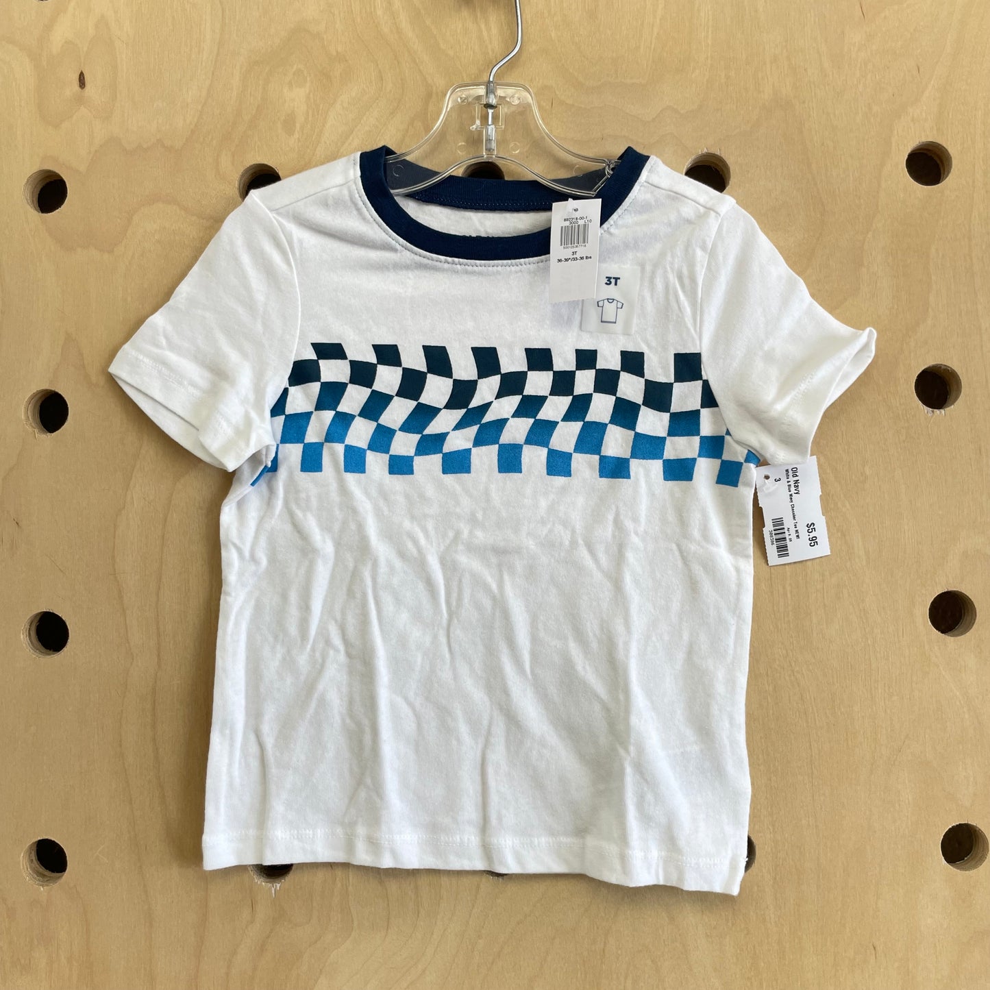 White & Blue Wavy Checker Tee NEW!