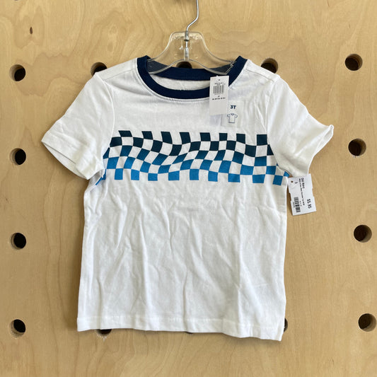 White & Blue Wavy Checker Tee NEW!