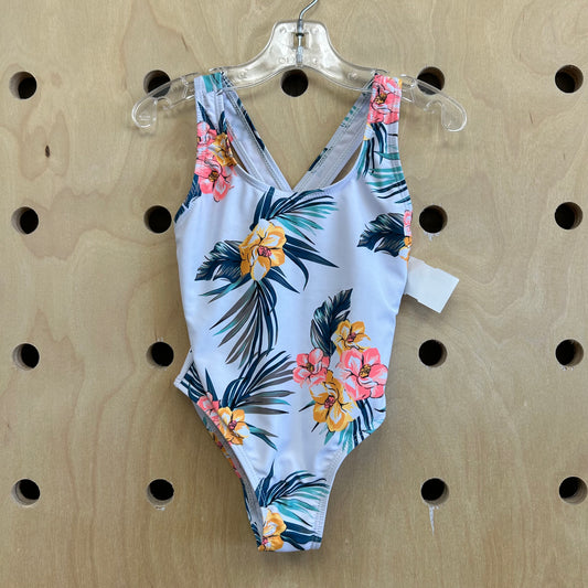 White Tropical Floral Swimsuit