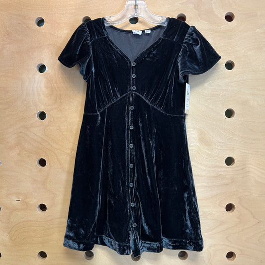 Black Velour Button Dress