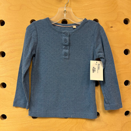 Blue Pointelle Half Button LS
