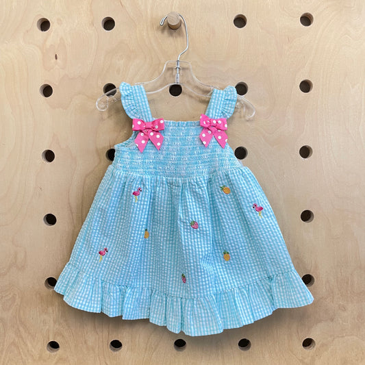 Aqua Flamingo Seersucker Dress NEW!