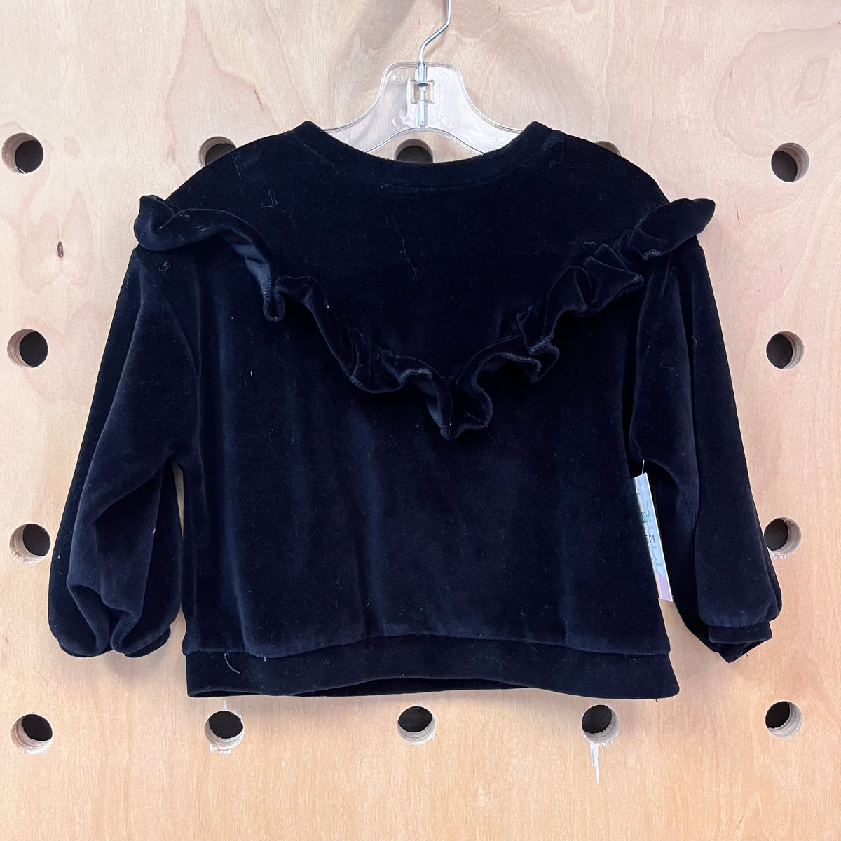 Black Velour Ruffle Pullover