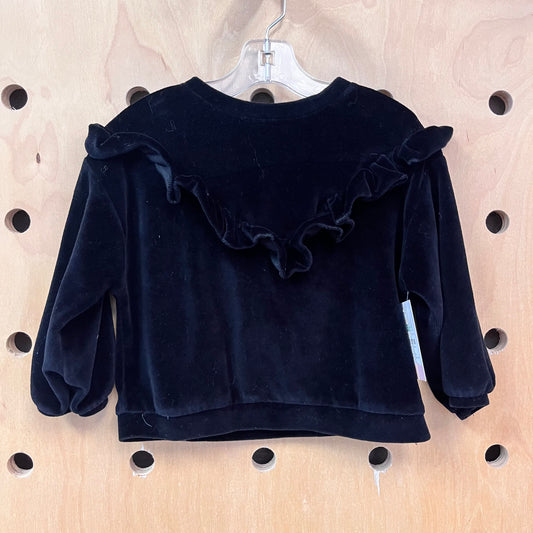Black Velour Ruffle Pullover