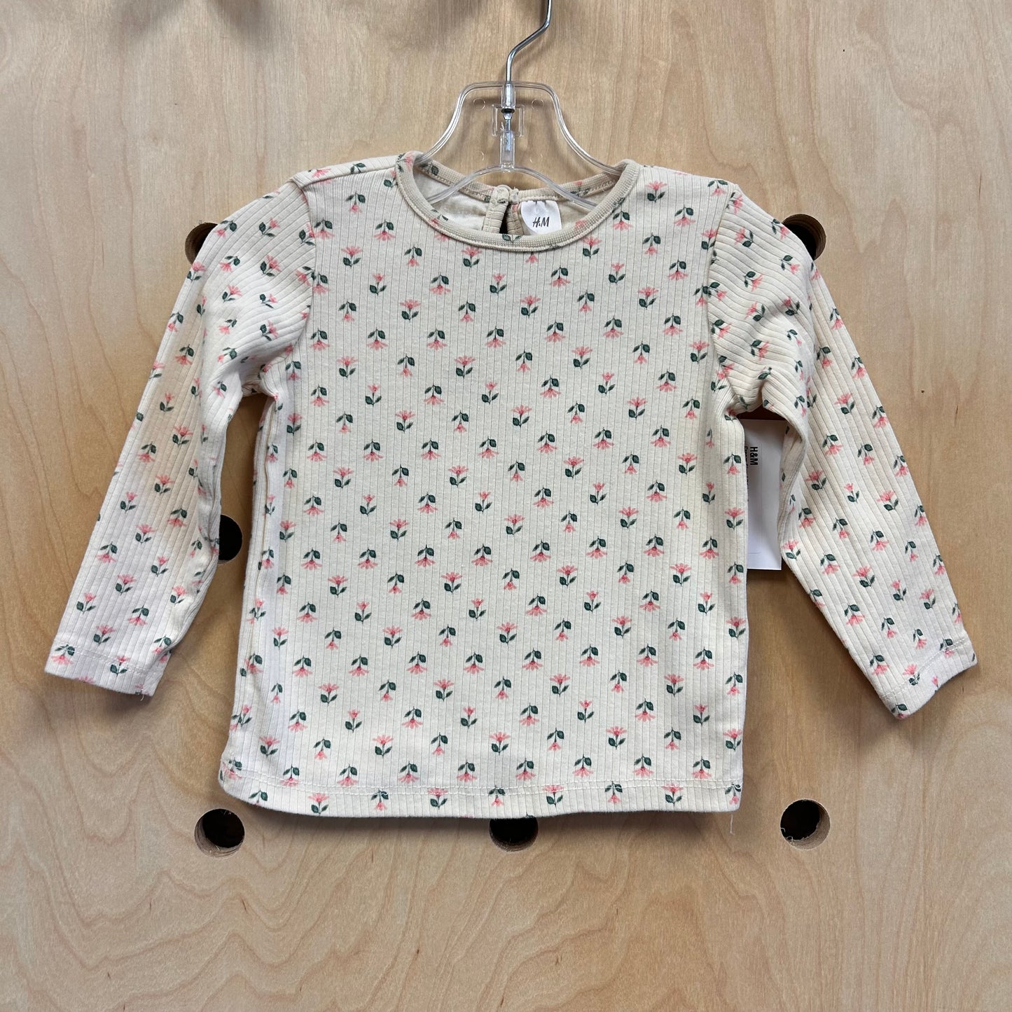 Cream Floral Ribbed Top