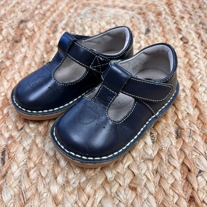 Navy Squirrel & Nuts T-Strap Leather Shoes