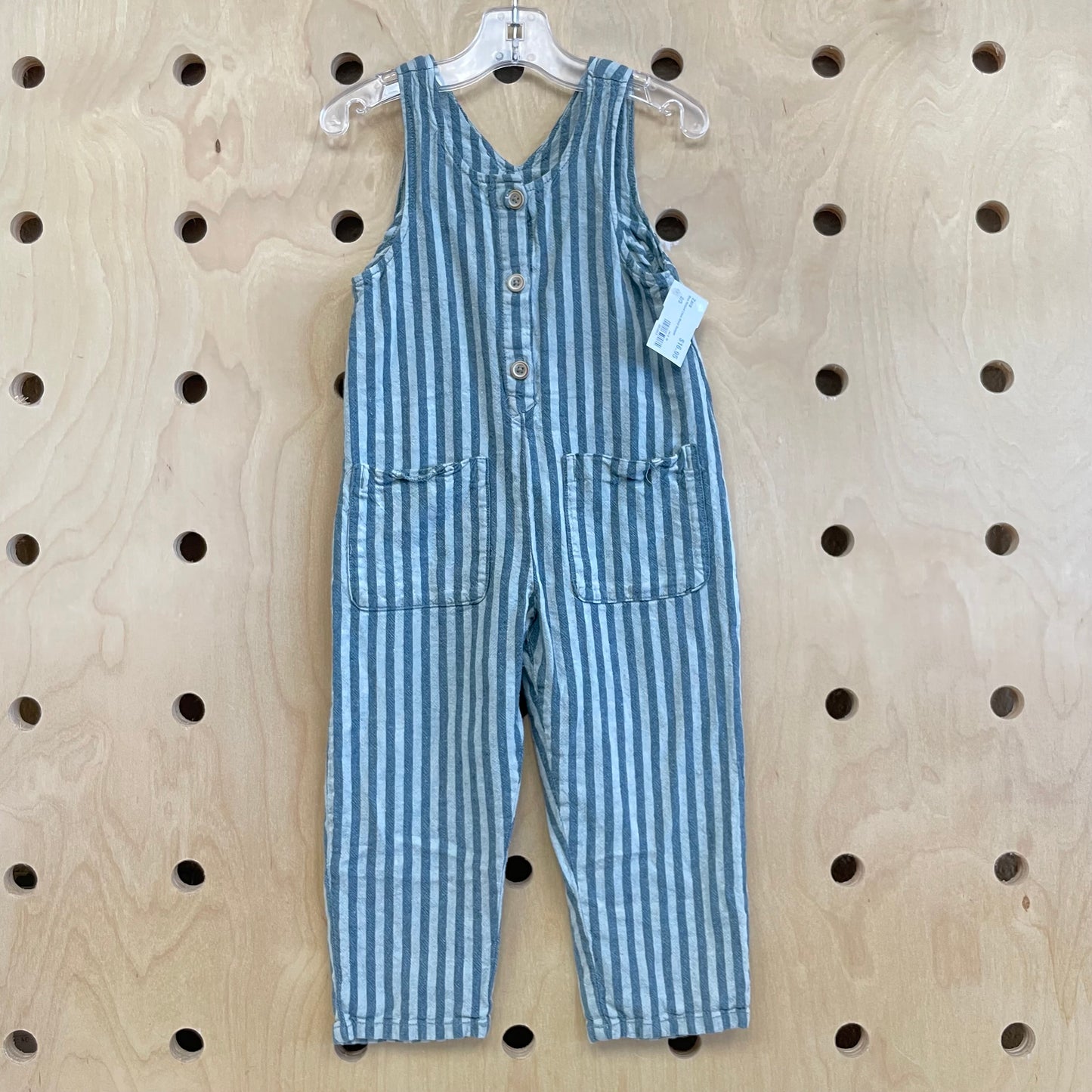 Blue Striped Linen Blend Romper