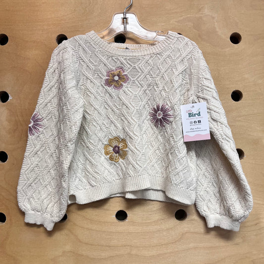 Embroider Flowers Cream Knit Sweater