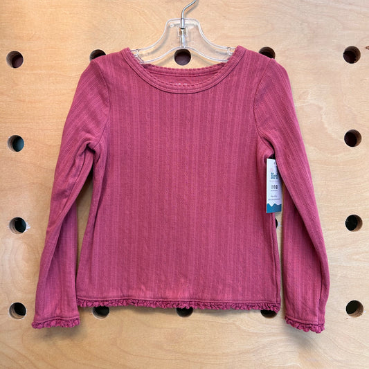 Mauve Pointelle/Lace Trim LS