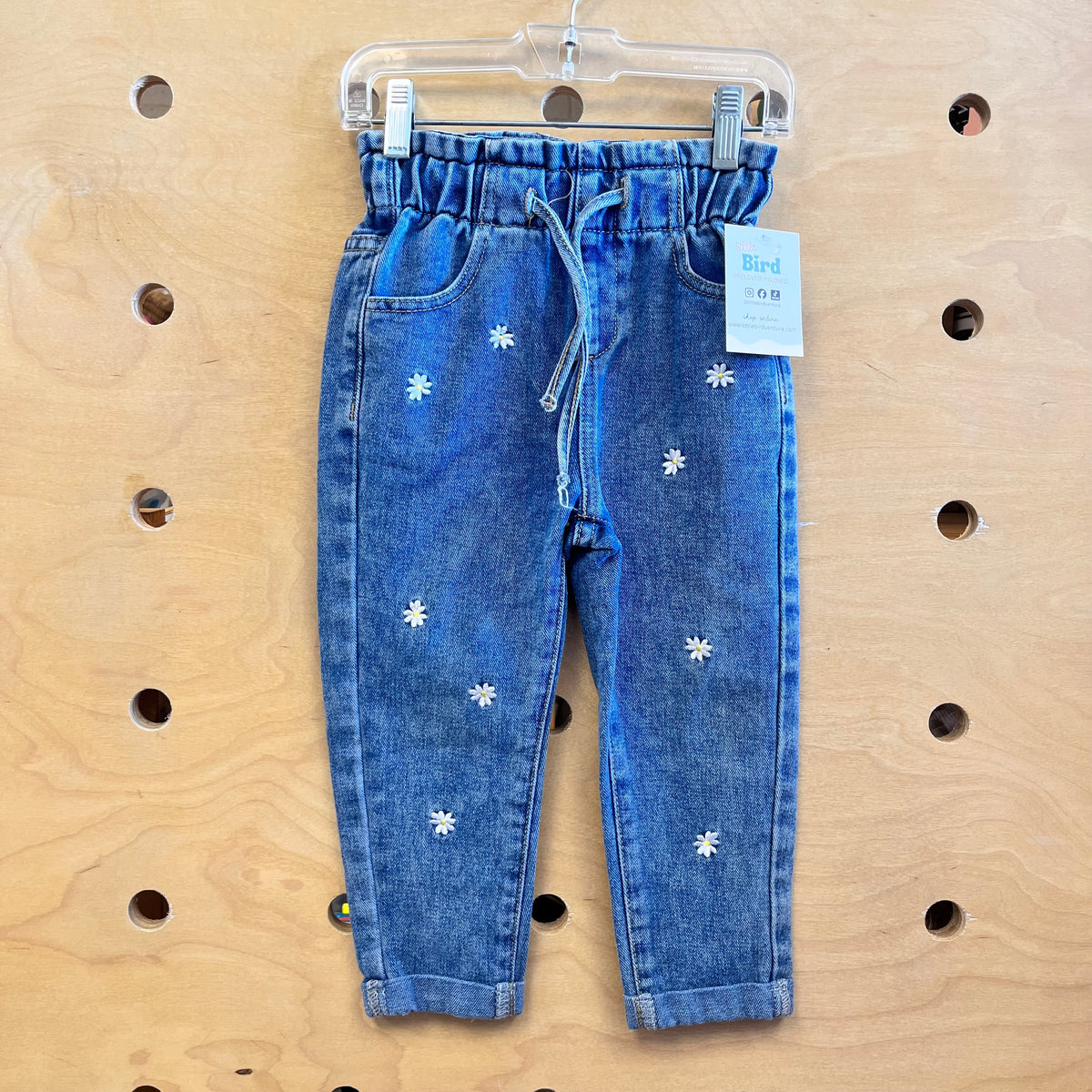 Drawstring Embroidered Denim