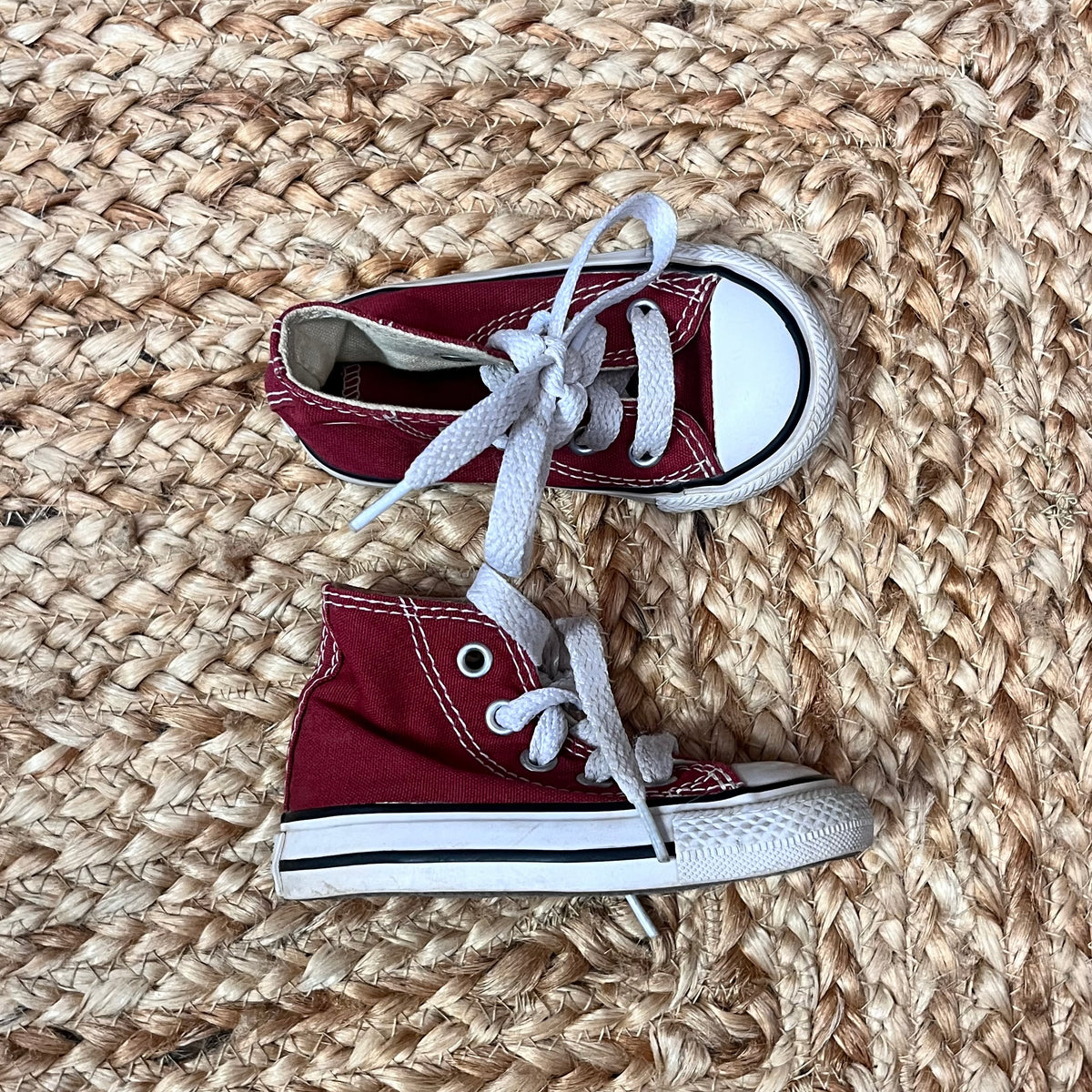 Red Lace High-Top Sneakers