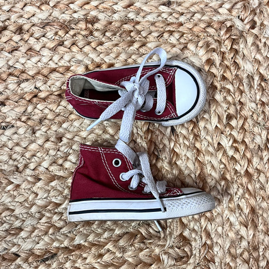 Red Lace High-Top Sneakers