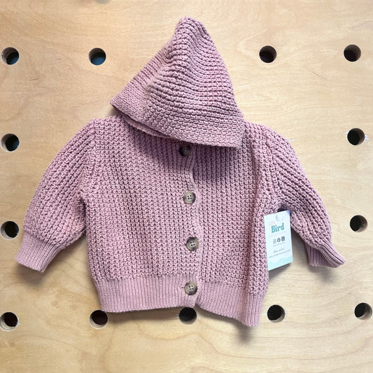 Pink Crochet Hooded Button Sweater