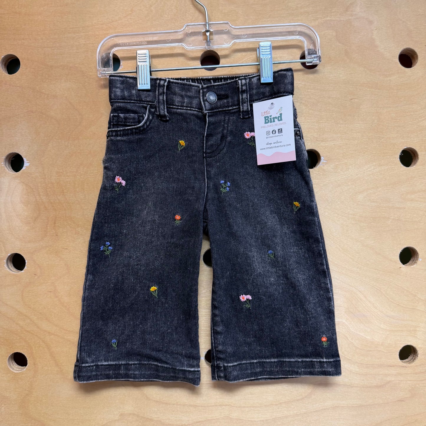 Black Embroidered Wide Leg Denim