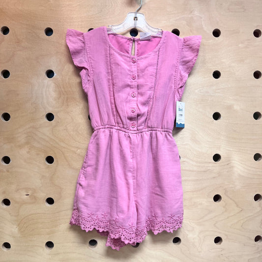 Pink Embroidered Flowers/Eyelet Trim Romper