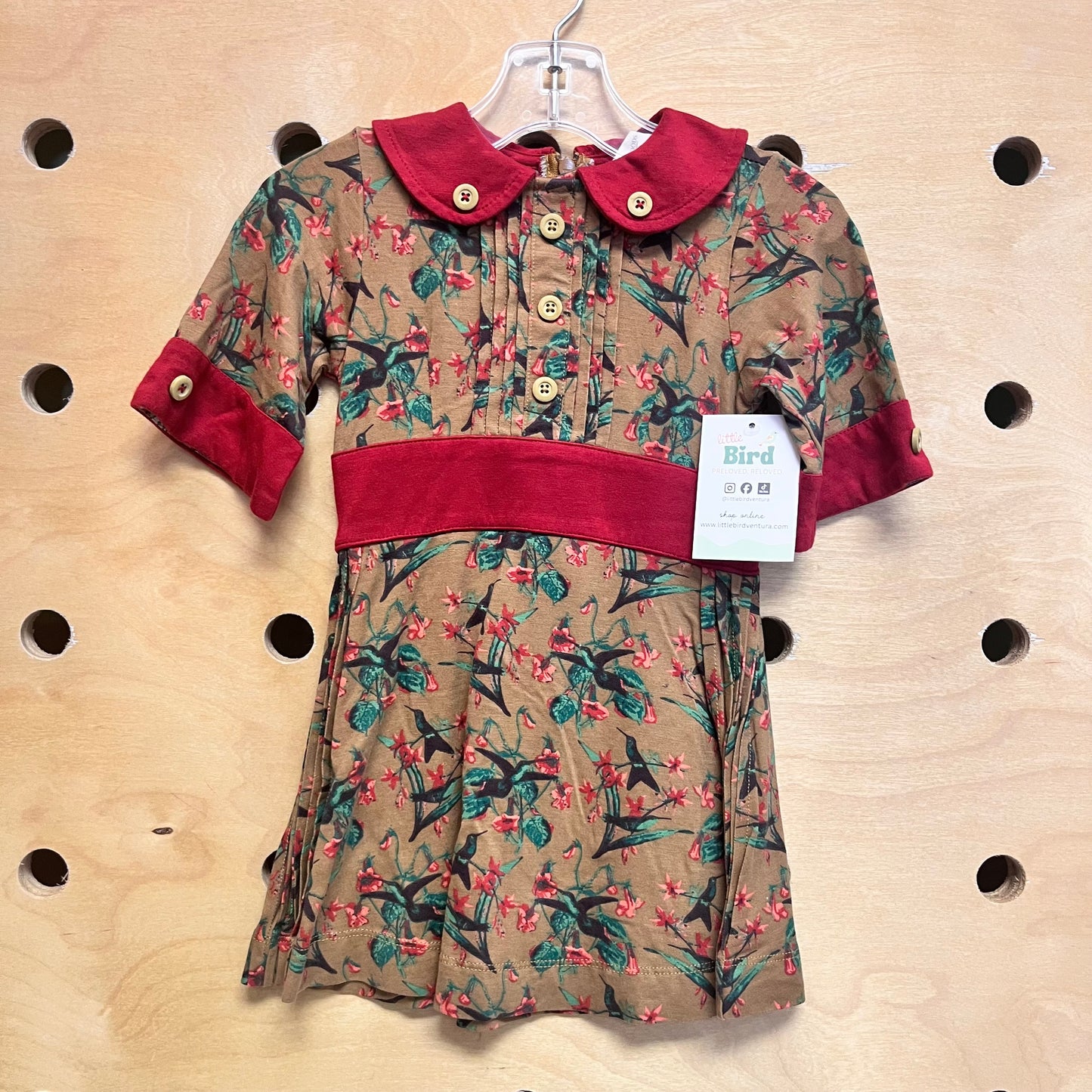 Green/Red Modal Floral Birds Dress