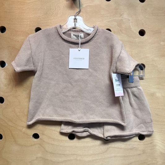 Tan Knit Cotton Top & Shorts
