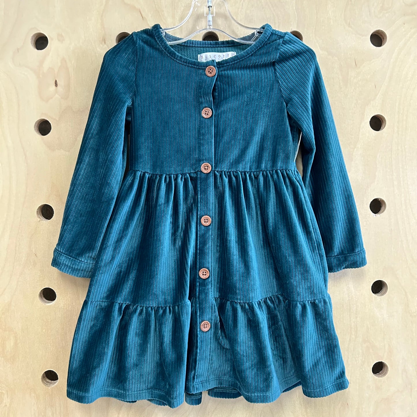 Blue Velour Ribbed Dress