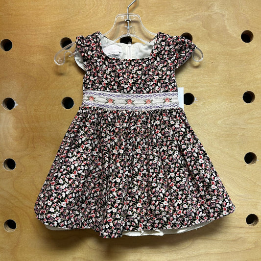 Black Floral Embroidered Waist Dress