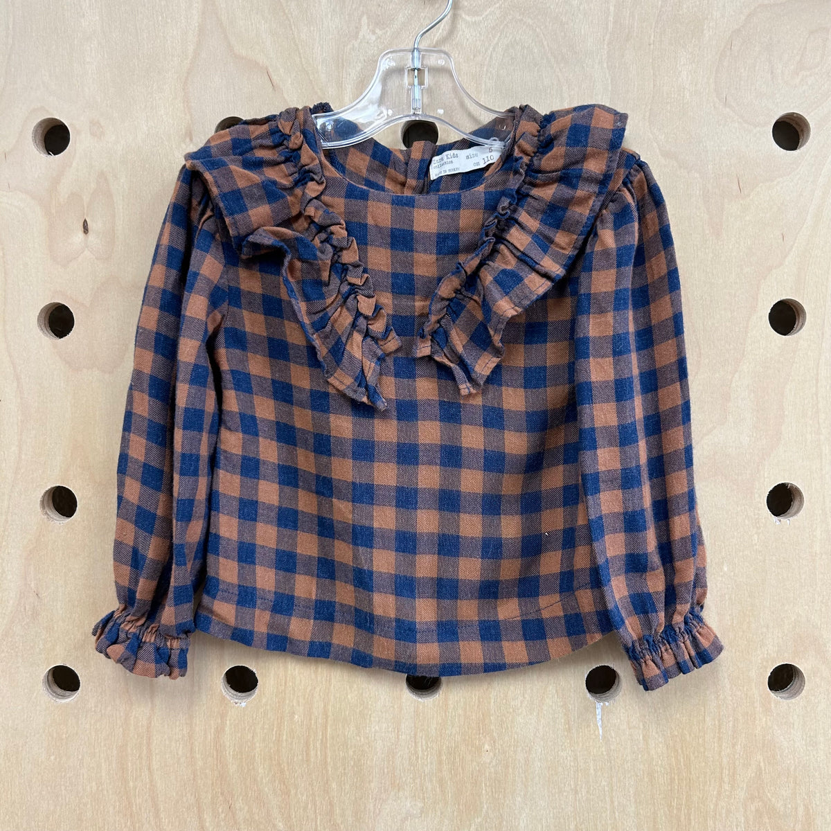 Brown & Blue Plaid Ruffle Top