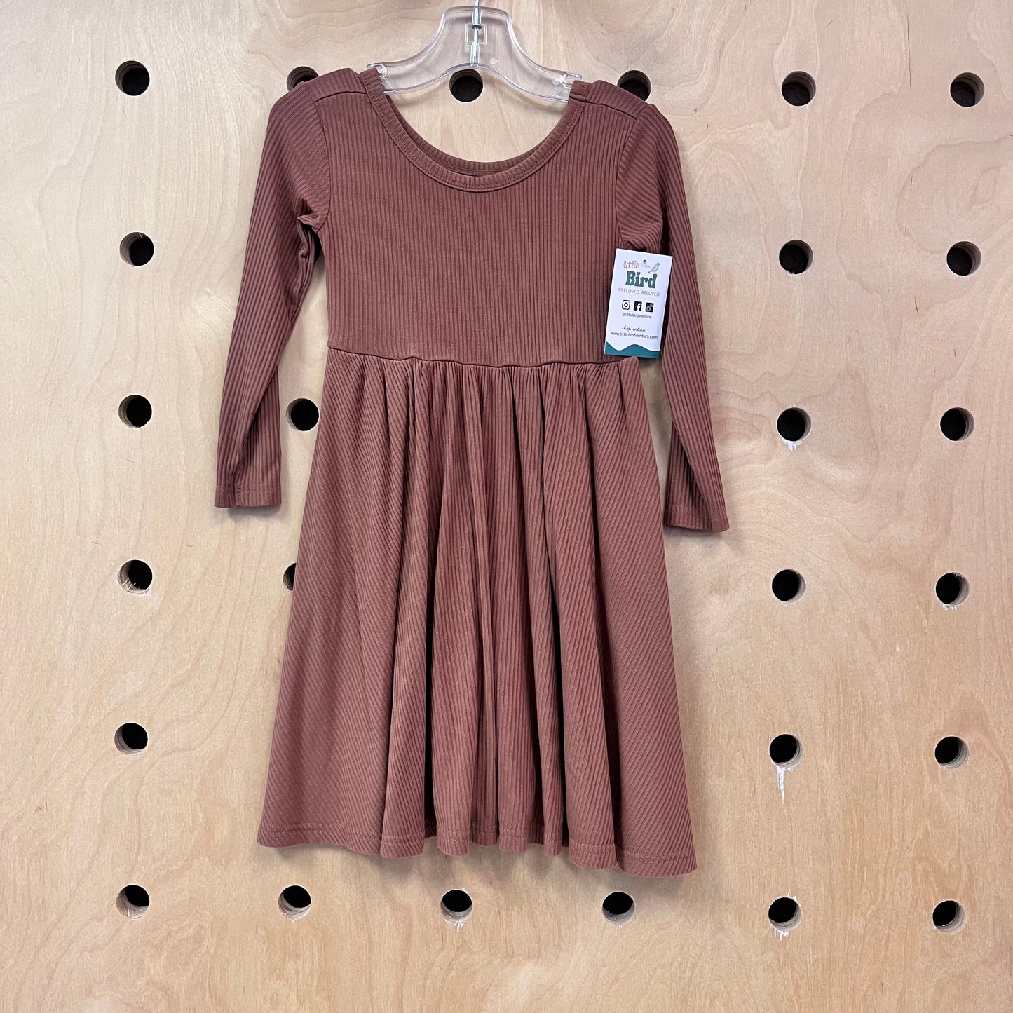Brown Ribbed Bamboo Twirl Dress