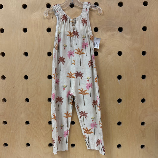 Beige FLoral Linen Blend Romper