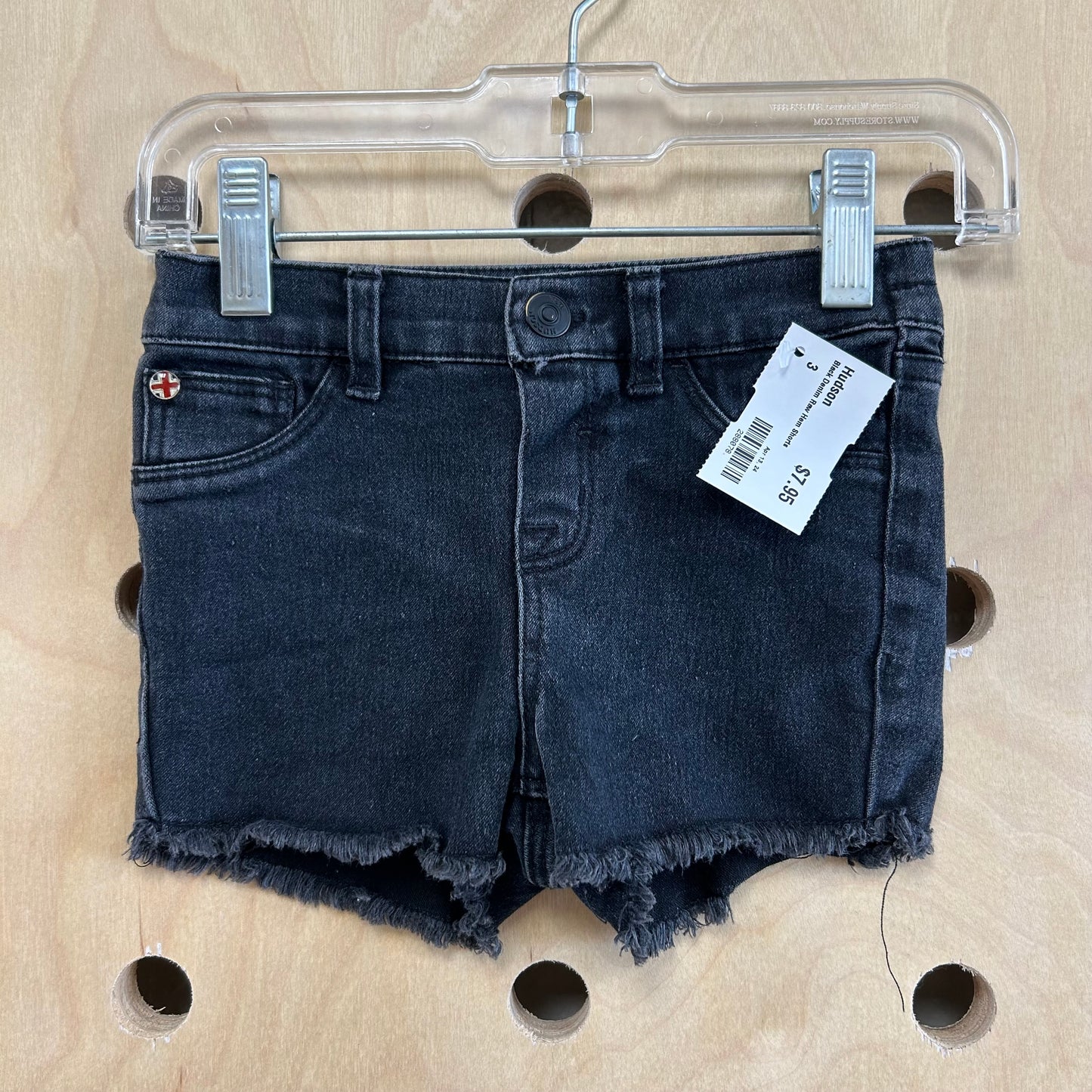 Black Denim Raw Hem Shorts