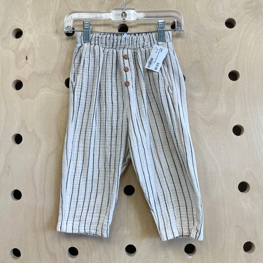 Mixed Texture Cream Striped Pants