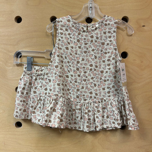 Cream Floral Linen Blend Tank & Shorts