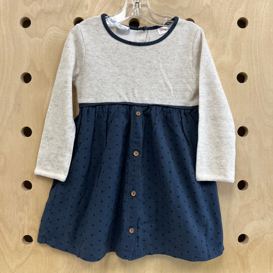 Beige & Blue Button Dress