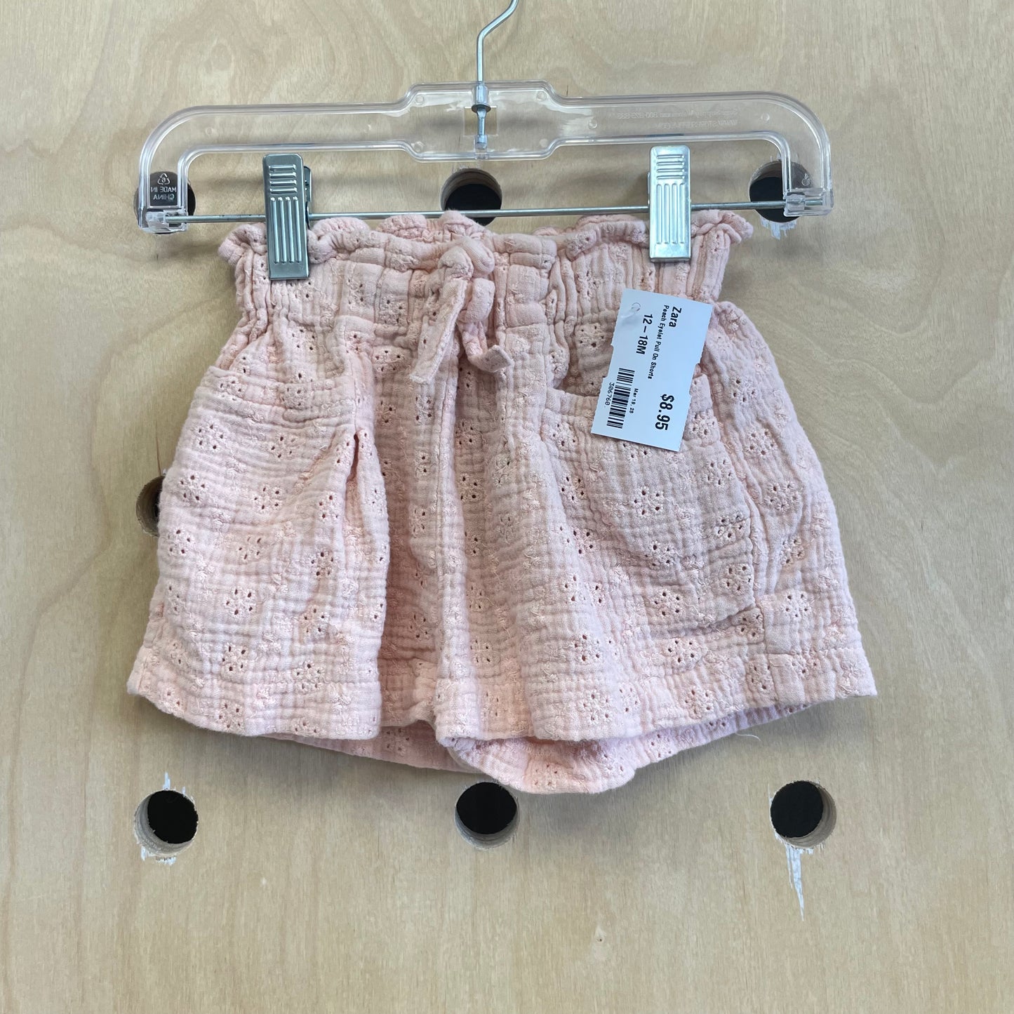 Peach Eyelet Pull On Shorts