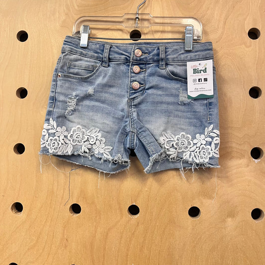 Distresed Lace Detail Denim Shorts