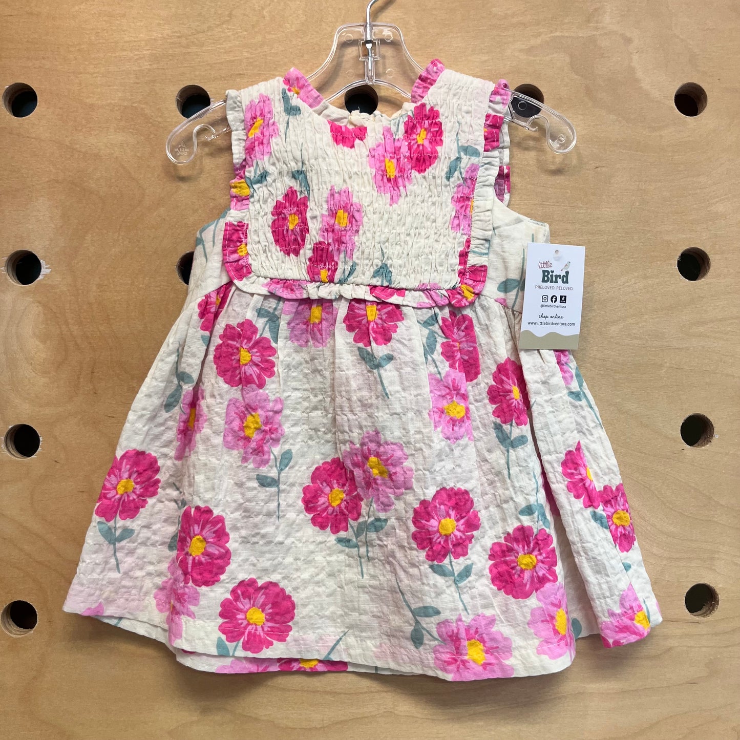 Cream/Pink Textured Floral Dress NEW!