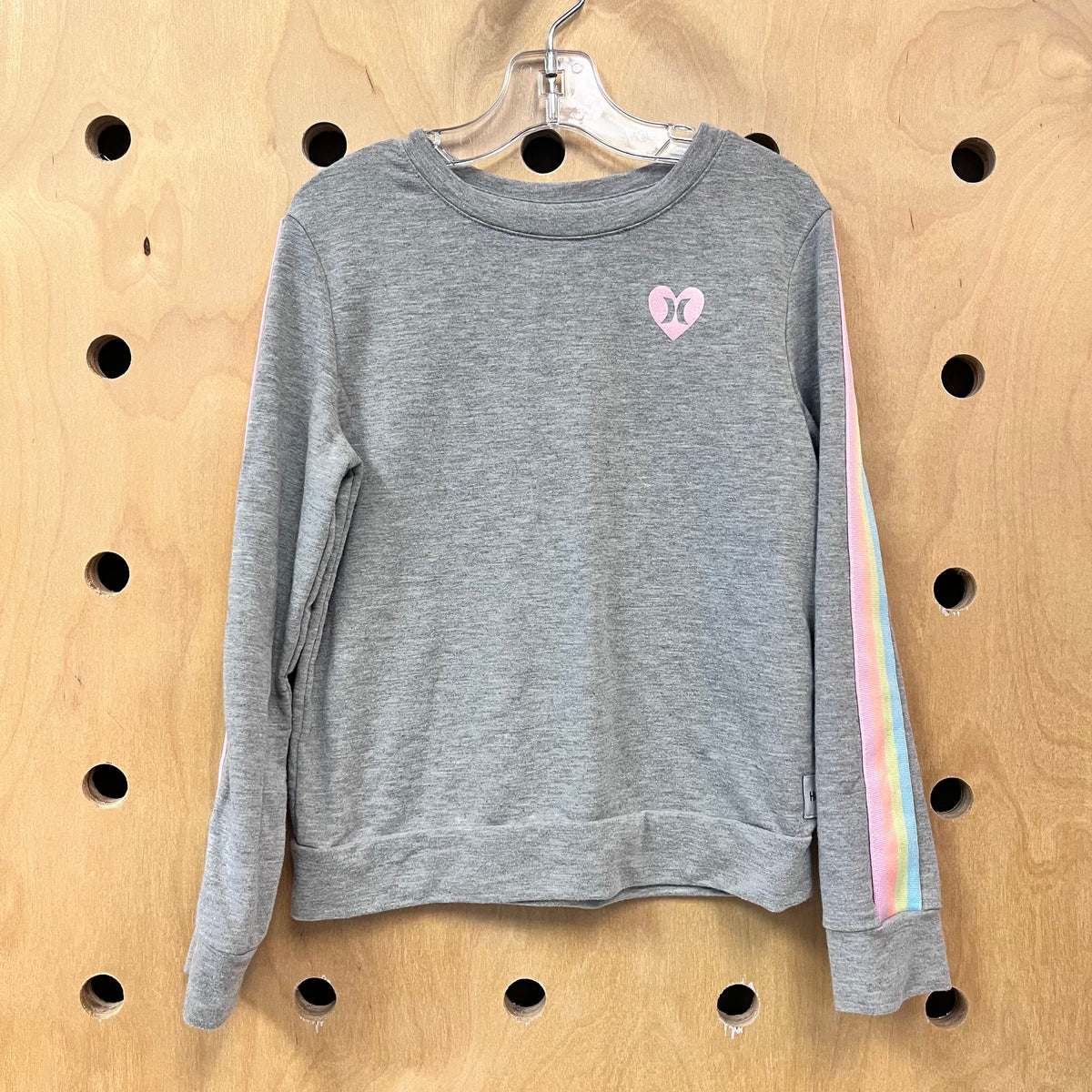 Grey Rainbow Striped Sleeve Crewneck