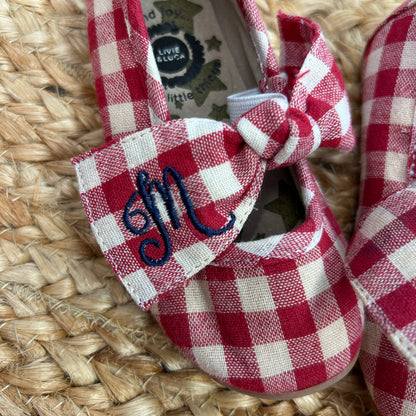 Red/Creme Plaid Bow Flats