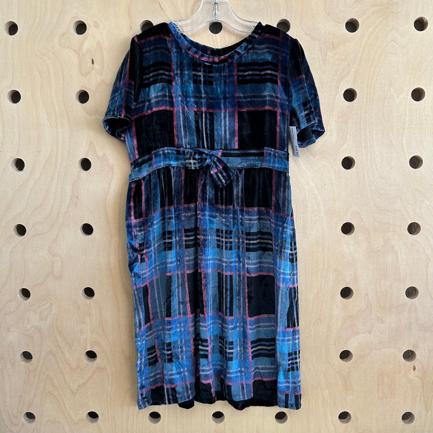 Blue Velour Plaid Dress